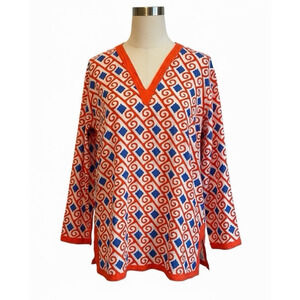 Tracy Negoshian‎ Womens Top XL Geometric Tunic Blouse Restort Mature Maximalist